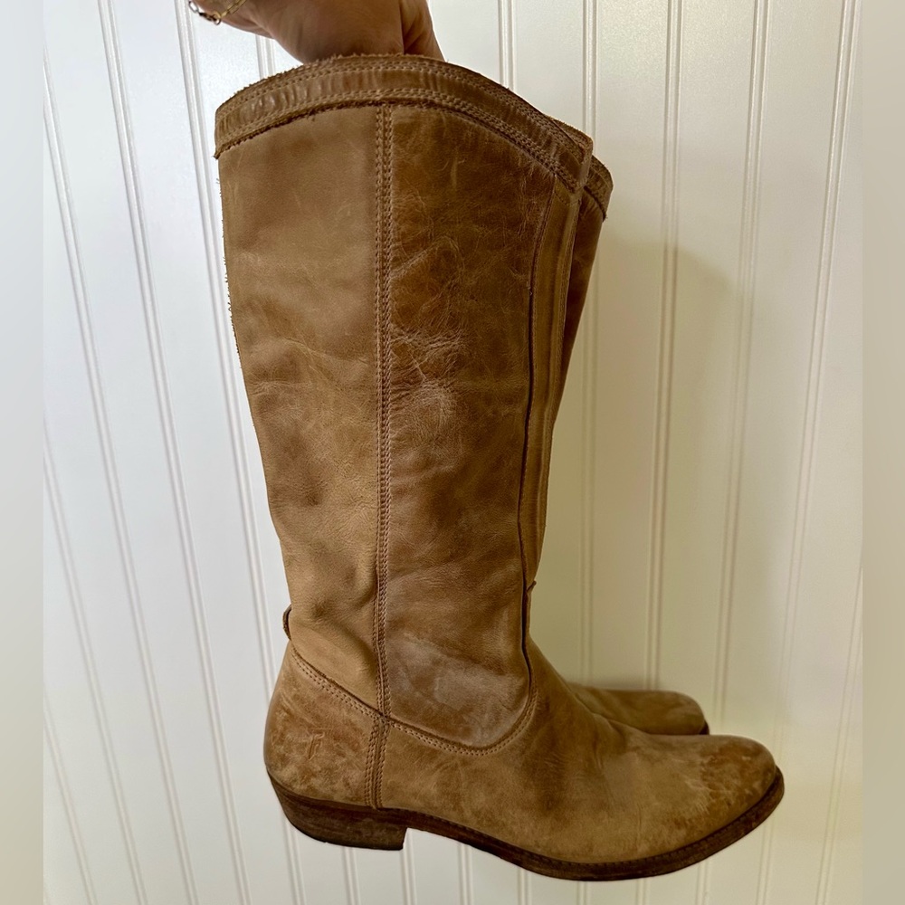 Frye Women’s Cowboy Tan Leather Knee-High Boots Size 8.5 - Picture 2 of 8